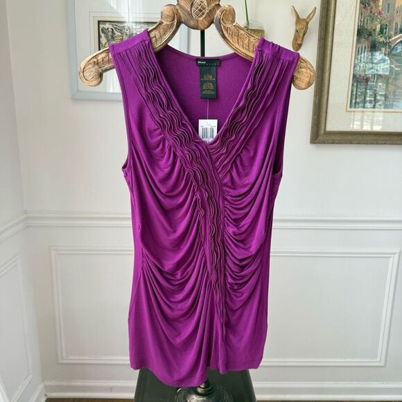NWT Grace Elements Wild Plum Ruffle Ruched Tank Top L - Picture 1 of 6